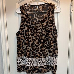 Auditions Leopard Print Sleeveless Blouse with Lace